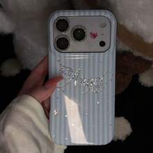 1pc Light Blue Vertical Stripe Silver Foil Angel Wings Glitter Full Coverage Shockproof Glossy Phone Case, Sweet Korean Style Fresh Girl Design, Suitable For IPhone18/18Pro/18ProMax/17/17Pro/17ProMax/16/16Pro/16Plus/16ProMax/15/15Pro/15ProMax/14/14Pro/14ProMax/13/13Pro/13ProMax - Multicolor - View 3