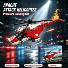 455 قطعة من كتل بناء طائرة هليكوبتر هجومية أباتشي، نموذج عرض طائرة عسكرية للبالغين، هدية لعيد الهالوين والكريسماس وعيد الشكر وأعياد الميلاد - ابيض واحمر - مشاهدة 5