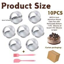 4 Inch Cake Pan With Removable Bottom, Nonstick Aluminum Chiffon Bakeware, With Silicone Brush Spatula Set, Mini Cake Baking - Silver - View 13