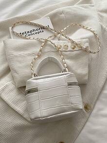 Lightweight Mini Chain Bag Quilted Handbag Bucket Bag Suitable For Girls College Students And Office Workers - White - View 8