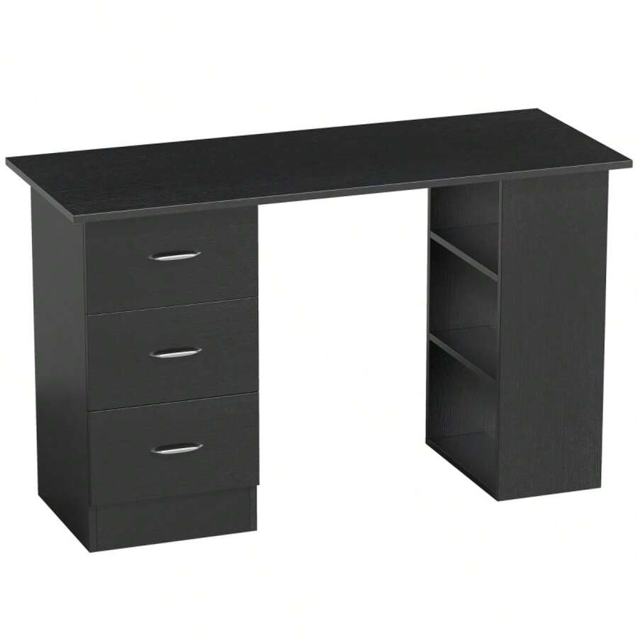 Computer Desk With Drawers, Home Office Desk, Writing Table, PC Workstation With 3 Storage Shelves Working, Study, 120 X 49 X 72, Black On-Site - 1 - View 1