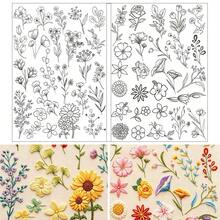 Floral Plant Water-Soluble Embroidery Pattern, Dissolvable Non-Woven Fabric Pre-Printed Embroidery Sticker, Self-Adhesive Non-Woven Fabric Pre-Printed Embroidery Pattern - Black and White - View 5