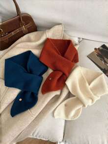 1pc Solid Color Polyester (Polyester) Scarf, Autumn/Winter Cross-Over Small Scarf, Warm Neck Warmer, Simple Neck Scarf, Perfect Gift For Girlfriend Or Best Friend, Suitable For Autumn/Winter Outdoor Wear - Multicolor - View 4