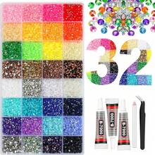 32,000pcs/40 Colors/3mm Flat Back Rhinestone Set, Multi-Color Handmade Gemstone Kit With Pickup Pen And Tweezers, Suitable For DIY, Clothing, Shoes, Shiny Jewelry, Colorful Mixed Palette - Multicolor - View 19