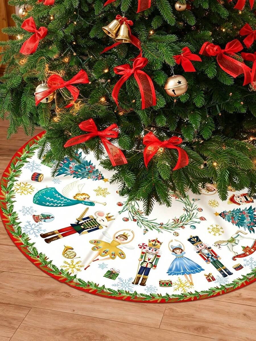 1pc Christmas Tree Skirt Featuring Nutcracker-Themed Soldier And Princess Motifs; A Decorative Mat Designed To Conceal The Tree Stand And Enhance The Festive Atmosphere. - Multicolor - View 1