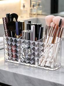 Transparent Acrylic Eyebrow Pencil Brush Storage Box + Gold Bow, Cosmetic Storage Box With Dividers, Transparent Partitioned Storage Box, Multi-Color Bow, Lipstick Organizer, Multi-Functional Medicine Storage Box, Desk And Drawer Organizer, Suitable For Makeup Brushes, Cosmetics, Medicine Storage, Desktop Shelf, Perfect For Office Storage And Home Daily Organization - Multicolor - View 8