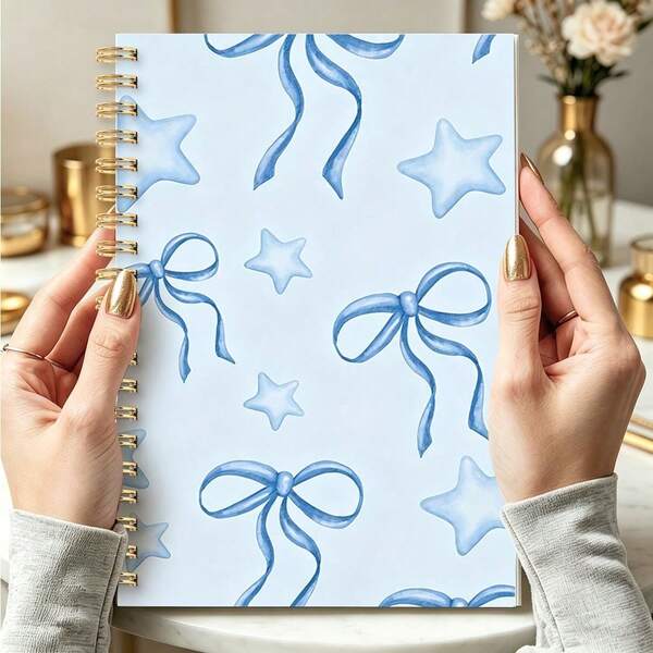 1PC A5 Elegant Star Bow Spiral Notebook - Soft Diary With Gold Spiral Binding For Poetry, Fashion Inspiration And Life Reflection
