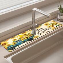 1pc Thanksgiving Floral Pattern Rubber Faucet Splash Guard, Bathroom Faucet Splash Pad, Mud Guard, Moisture-Proof Anti-Slip Faucet Pad, Kitchen Countertop Accessory. Protect Your Kitchen Countertop. - Multicolor - View 2