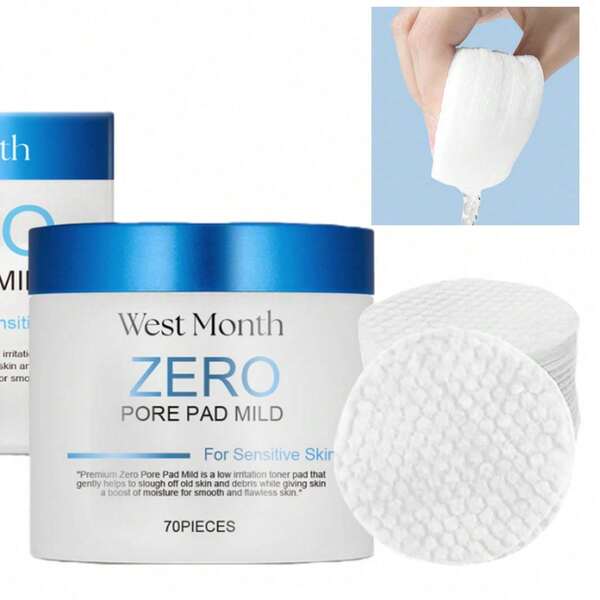 west month Hyaluronic Acid Zero Pore Cotton Pads, Pore Cleansing Exfoliating Toner Pads, Smooth Skin, Gentle Non-Irritating, Hydrating Moisturizing Facial, Suitable For All Skin Types - 70pcs