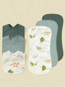 6pcs Soft Comfortable Plain Weave Muslin Burp Cloths For Baby Boys & Girls, U-Shaped Bibs & Burp Cloth Set, Pure Cotton Gauze Multi-Use Towels - Multicolor - View 1