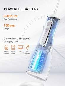 schoben Rechargeable Wireless Water Flosser, 4 Modes, IPX7 Waterproof, Portable Home Use Professional Dental Floss Cleaner - White - View 2