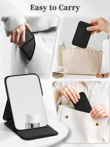 Foldable PU Makeup Mirror, Mini Portable Handheld Travel Mirror, Leather Pocket Mirror, Princess Style Mirror Suitable For Student Dorm, Makeup Accessory, Essential Travel Makeup Tool. Suitable As Gift For Women, Parents, Teachers, Halloween, Christmas, Holiday Essential - Black - View 6