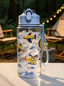 1PC 500ml Cartoon Transparent Straw Water Cup, 4 Cute Patterns: Candy, Unicorn, Airplane And Marine Life, Fresh Dopamine Color Palette. With Pop-Up Straw Lid, Portable Hanging Rope, Lightweight And Convenient For Back To School, Outdoor Camping, School Commute, Suitable For Kids. Can Hold Ice Water And Room Temperature Water, Do Not Fill With Hot Water Above 50°C, Perfect For Gifts Or Personal Use. - Multicolor - View 12