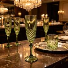 1/6pcs Vintage Reusable Embossed Pattern Wine Glasses, Champagne Cocktail Glasses, Juice Glasses. Suitable For Parties, Weddings, Vintage Style Tableware. Perfect For Valentine's Day, Wedding Banquets And Large Events. - View 8
