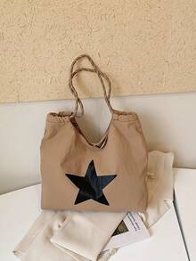 New Vintage Pentagram Large Capacity Commuter Tote Bag Handbag - Khaki - View 10