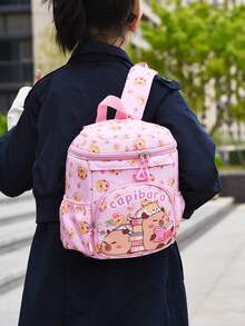Ransel Anak Motif Kartun Capybara Lucu, Tas Sekolah TK Perempuan, Ransel Ringan untuk Mengurangi Beban untuk Sekolah Sehari-hari, Jalan-jalan, Perjalanan Luar Ruangan, Penyimpanan Multi-Kompartemen, Ransel Mini Kasual Kecil - Berwarna merah muda - View 5