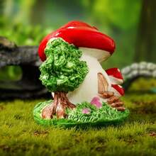 1pc Red Mushroom House Micro Landscape Ornament, Resin Craft, DIY Fairy Tale Dream Decoration Accessory - A - View 4