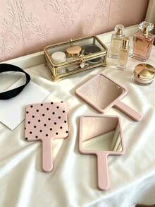 1pc Black And White Polka Dot Handheld Makeup Mirror, Square High-Definition Makeup Mirror With Handle, Portable Dressing Mirror, Suitable For Daily Makeup And Travel - Multicolor - View 6
