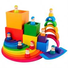 Colorful Stacking Blocks Wooden Rainbow Blocks Children's Arch-Shaped Building Blocks Toy Children's Creative Assembly Blocks Toy For Spatial Imagination And Fine Motor Skills Development Children's Gift - Multicolor - View 11