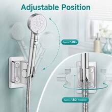 1pc No-Drill Wall Shower Head Holder, Smooth Mirror ABS Plated Material, 180° Full Rotation 120° Multi-Angle Tilt Adjustment, Self-Adhesive Damage Free Wall Mount Design, Suitable For All Smooth Bathroom Walls, Handheld Shower Head Dedicated Fixed Base Hardware Accessory - Silver - View 3