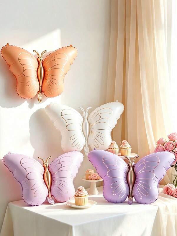 2/4pcs Large Bow Aluminum Foil Balloons, Suitable For Birthday Party, Baby Shower, Anniversary, Outdoor Party, Butterfly Theme, Gift Decoration