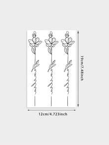 1 Sheet Waterproof Temporary Fake Tattoo, Long Vertical Floral Cursive Script Tattoo Sticker, Fine Line Body Decor For Spine Back - Black - View 6