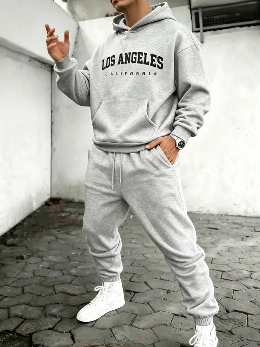 Men Hoodie Co-Ords - Grey - View 1