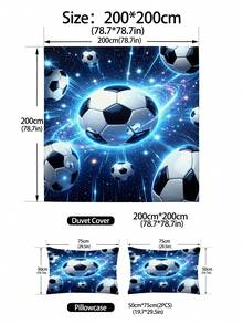 2/3件組發光足球星空兒童床上用品套裝，適合兒童、青少年、男孩與女孩，四季適用，拉鍊開合（不含填充物），100%聚酯纖維 - 彩色 - 查看 14