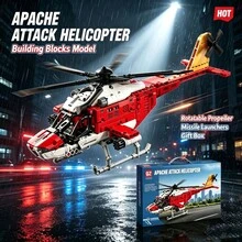 455 قطعة من كتل بناء طائرة هليكوبتر هجومية أباتشي، نموذج عرض طائرة عسكرية للبالغين، هدية لعيد الهالوين والكريسماس وعيد الشكر وأعياد الميلاد - ابيض واحمر - مشاهدة 2
