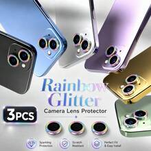 XINHONGYU 奢華亮片相機鏡頭保護膜，相容 iPhone 16 Pro Max Plus 15 14 5G，Apple 時尚多巴胺糖果色亮片鏡頭膜，適用於日常、辦公室、居家手機相機保護，防水、防震、防摔、防刮、防指紋全覆蓋 - 彩色 - 查看 28