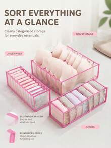 1/2/3PCS Home Wardrobe Underwear, Socks Drawer Organizer Storage Bags - Pink - View 4