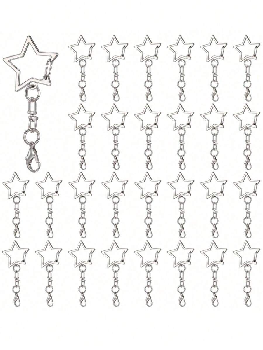 10/30pcs Star Shaped Spring Snap Keychain, Metal Swivel Star Lobster Claw Clasp With Chain Hanging Buckle And Open Jump Ring For DIY Crafts - Multicolor - View 1
