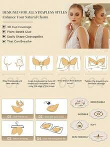 1pc Adjustable Drawstring Thickened Silicone Invisible Bra Pad, Strapless Push-Up Inner Pad, Suitable For Dress Outfit; Comes With 30pcs Nipple Covers - Black - View 4