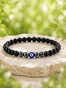 Evil Eye Lucky Protection Bracelet, Silver Beaded, Adjustable Elastic Cord, Minimalist Design, Gift For Mom, Grandma, Daughter, Sister - Suitable For Daily Occasions, All Seasons, Daily Wear Bracelet | Minimalist Bracelet | Elastic Bracelet - Black - View 17