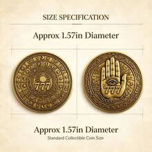 Double-Sided Bronze 777 Lucky Collectible Coin, Embossed Zodiac Wheel And All-Seeing Eye Hand Relief Alloy Commemorative, Approx. 1.57 Inch Diameter, Vintage Astrology Decorative Ornament, Suitable For Desktop Hobby Collection - Multicolor - View 2