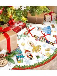 1pc Christmas Tree Skirt Featuring Nutcracker-Themed Soldier And Princess Motifs; A Decorative Mat Designed To Conceal The Tree Stand And Enhance The Festive Atmosphere. - Multicolor - View 3