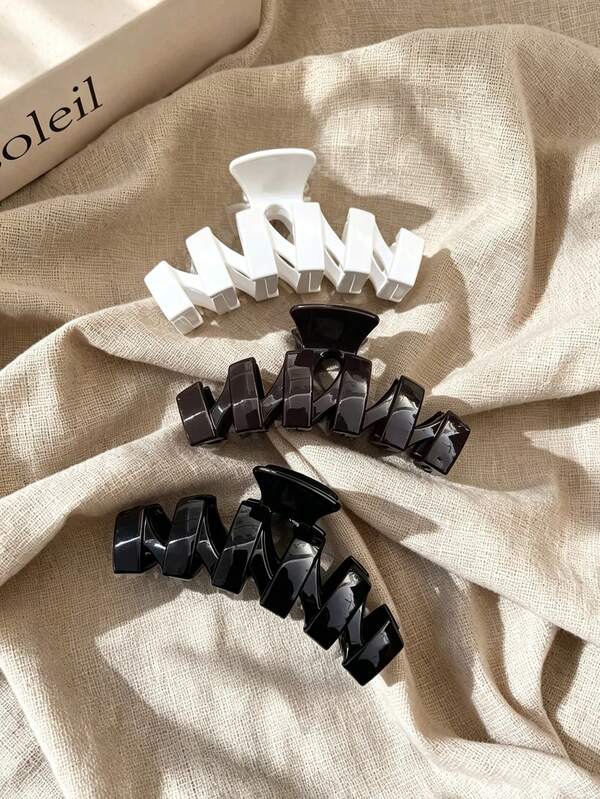 3 piezas/1 pieza Pinzas para el cabello de mujer de 12cm/4.72in en blanco, negro y marrón, de plástico ligero y brillante, versátiles, premium, elegantes y minimalistas, de unicolor, adecuadas para cabello grueso y áspero, para uso diario, salidas, fiestas casuales, desplazamientos, vacaciones, peinados, colas de caballo, recogidos, moños, lavado de cara, baño, maquillaje, a juego con la ropa, accesorios y adornos para el cabello