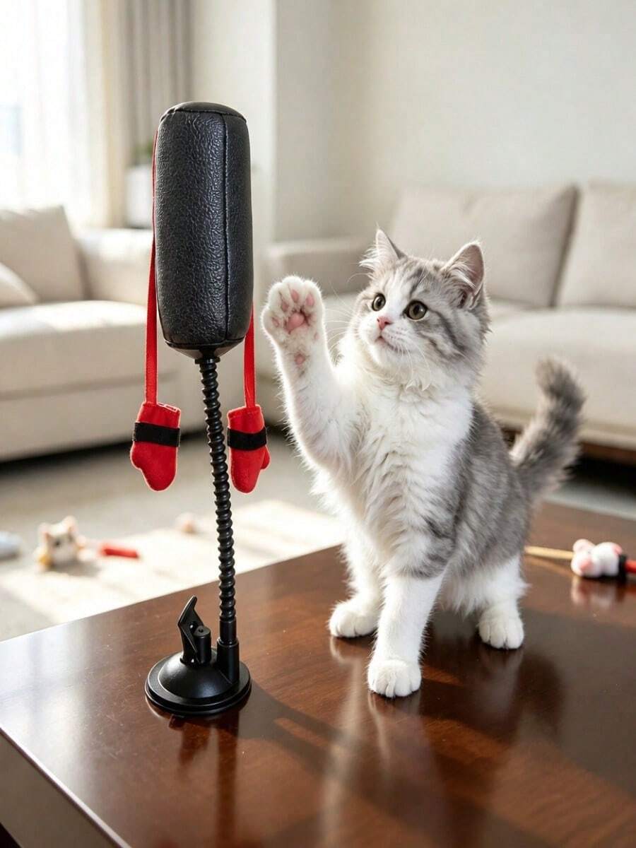Cat Punching Bag Toy, Fun Cat Activity, Cat Exercise Toy With Hanging Boxing Gloves - Multicolor - View 1