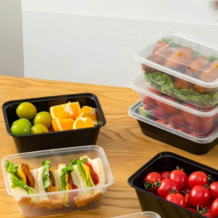 1/10/20/50pcs 750ml Black Thickened Takeout Food Containers With Lids, Microwave And Freezer, Reusable, Suitable For Restaurants, Bars And Cafes - Multicolor - View 1