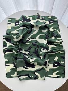 1件奢華品牌豹紋正方形圍巾，女款仿絲綢頸巾，休閒百搭裝飾小領巾 - 迷彩綠E - 查看 3