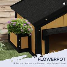 Casa para Gatos de Madera de Abeto de 2 Pisos con Múltiples Entradas, Casa para Animales Pequeños Resistente a la Intemperie con Techo de Asfalto para Uso en Exteriores - Amarillo + Madera - Ver 2