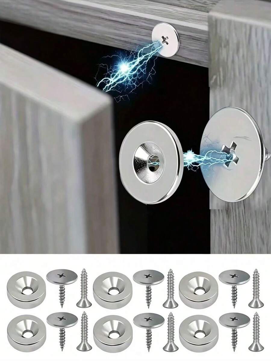 8/10 buah Pengunci Magnetik Pintu Kabinet, Gesper Magnetik Logam, Pengunci Tersembunyi - Cocok Untuk Berbagai Material, Pintu Kaca Dapur Dan Kabinet Furnitur, Kunci Laci Magnetik, Kunci Magnetik - A - View 1