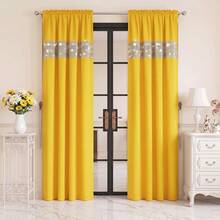 FLYINGCURTAINS Modern Plaid Patchwork Thermal Sunscreen Curtain With Window Rod Bag Style Light Translucent Privacy Window Screen, Farmhouse Style Home Decor Curtain - Mustard Yellow - View 2