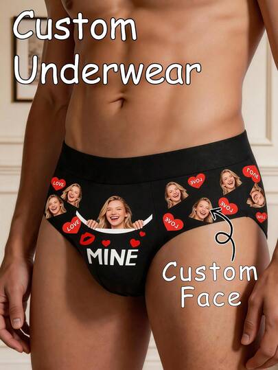 1 pieza Ropa interior de hombre personalizada con foto de cara, impresión de texto personalizado "Amo a mi esposa", regalo creativo de sorpresa para cumpleaños y aniversario