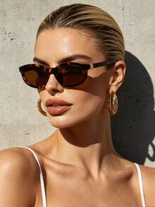 1 Pair Cat Eye Small Frame Women's Fashion Glasses (Suitable For Driving, Travel, Leisure, Outdoor Sports, Daily Use) - Tea Leaves - View 2