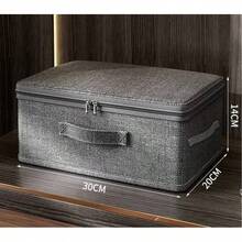 1pc Grey Foldable Fabric Storage Box With Lid, Linen Rectangular Organizer Bin, Collapsible Design With Lid, Suitable For Clothing And Toy Sorting, Storage And Organization, Ideal For Bedroom, Storage Room, Home Decor, Household Item Organization - Grey - View 7