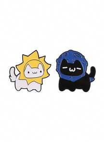 2pcs Cartoon Sun Cat And Moon Cat Enamel Pin, Cute Sun And Moon Cats Couple Badge, Fashion Backpack Clothes Accessory, Gift For Couples And Friends - Multicolor - View 10