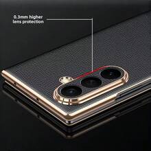 高級 PU 皮革磁吸自動吸附翻蓋手機殼,適用於 Galaxy Z Fold 8 Ultra、Fold 8、Fold 7、Fold 6、Fold 5,鍍金邊框全鏡頭保護防刮耐震保護殼 - 黑色 - 查看 6