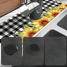 1pc Sunflower Floral Pattern Rubber Faucet Splash Guard Mat, Bathroom Faucet Anti-Splash Pad, Mud Guard, Moisture-Proof Non-Slip Faucet Mat, Kitchen Countertop Accessory. Protect Your Kitchen Countertop. - Multicolor - View 8
