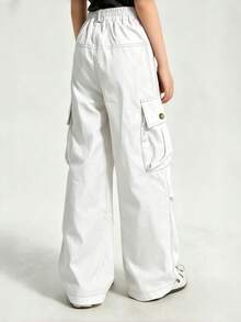 New Style Girls' Utility Pants, Casual Solid Color Trousers For Older Tween Girl - Beige - View 7